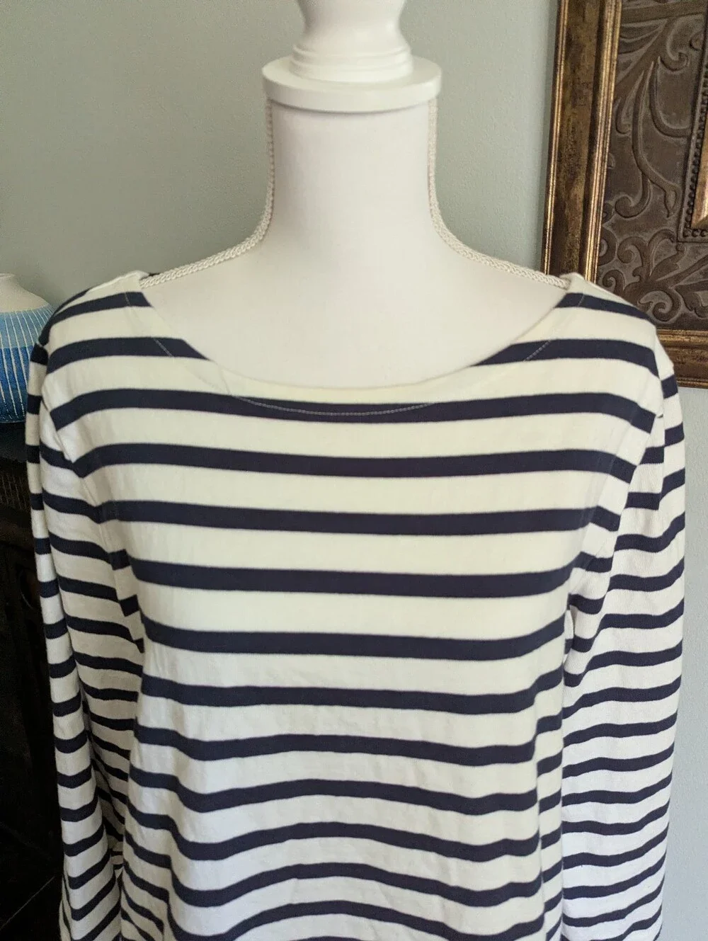 J.Crew Women's XL Classic Mariner Boatneck Cotton T-shirt Stripe Ivory/Navy